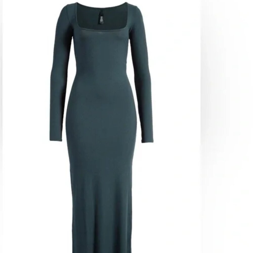 SKIMS Long Sleeve Maxi Dress in Deep Teal